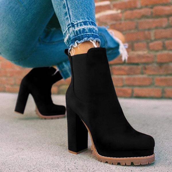 Suede Square Heel Platform Ankle Boots