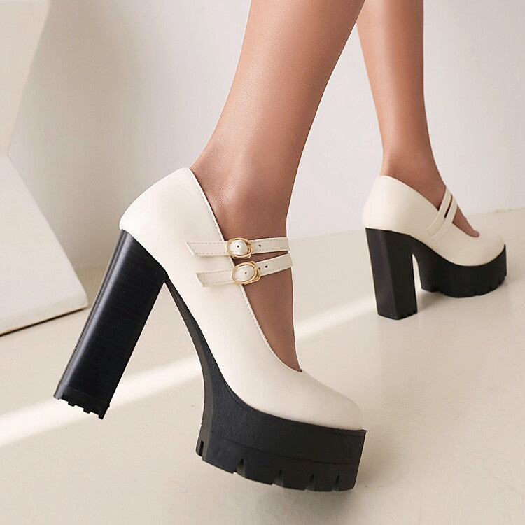 Chunky Heel Pointed Toe Platform Pumps
