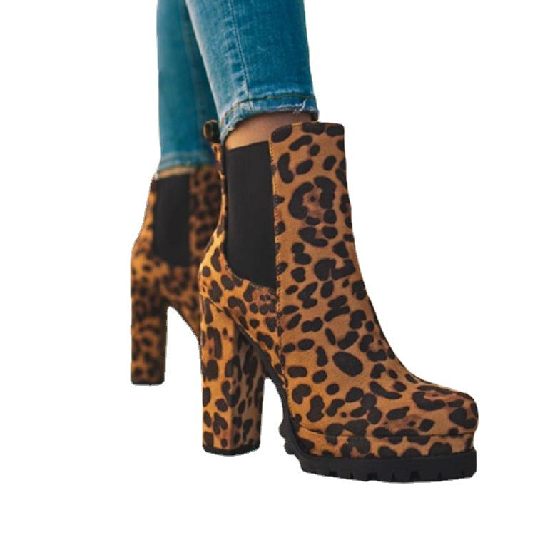 Suede Square Heel Platform Ankle Boots