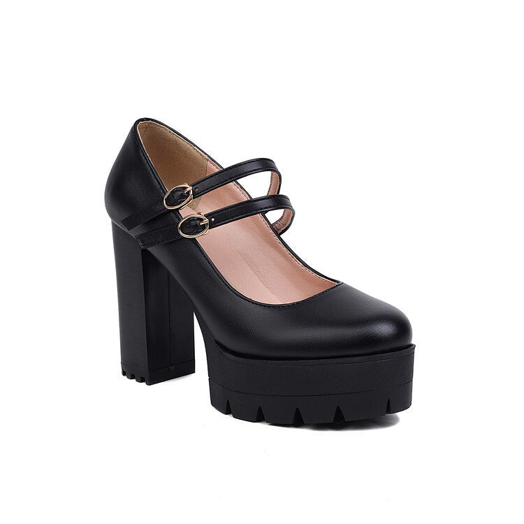 Chunky Heel Pointed Toe Platform Pumps
