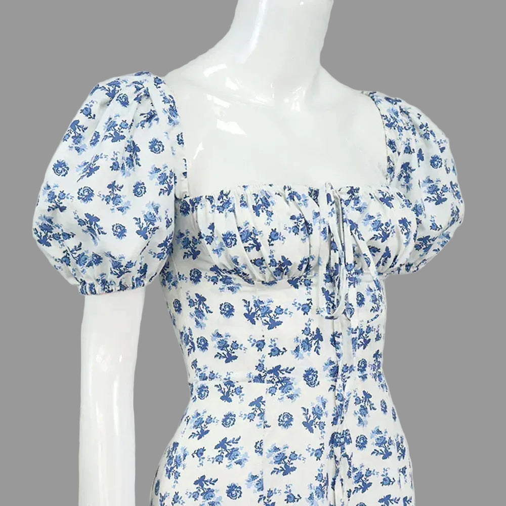 Summer Women Puff Sleeve Floral Printed Dress,Long Dresses,Woman Clothing,Dress Women,Women's Elegant Dresses,Sexy Costume Women