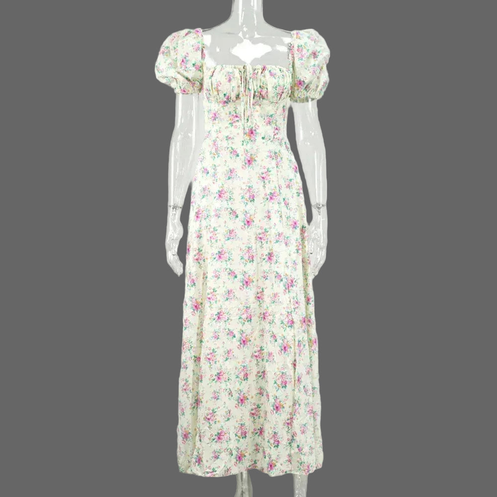 Summer Women Puff Sleeve Floral Printed Dress,Long Dresses,Woman Clothing,Dress Women,Women's Elegant Dresses,Sexy Costume Women