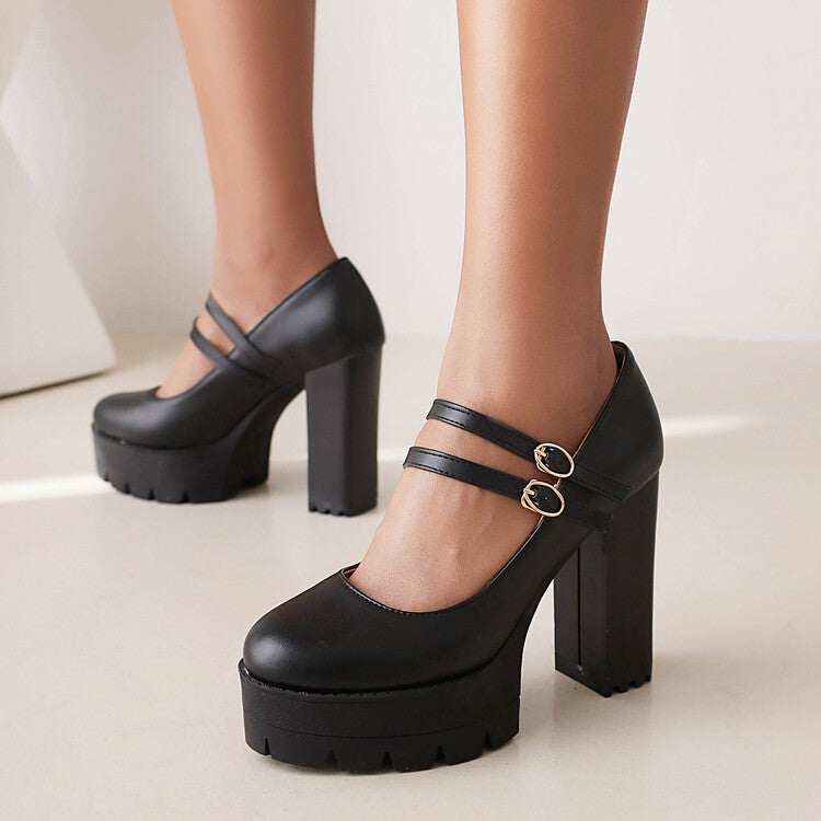 Chunky Heel Pointed Toe Platform Pumps