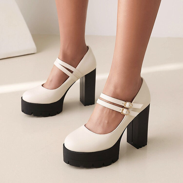 Chunky Heel Pointed Toe Platform Pumps